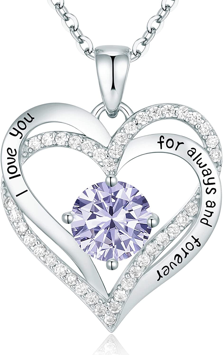 Forever Love Heart Pendant Necklaces for Women 925 Sterling Silver with Birthstone Zirconia, Christmas Birthday Anniversary Jewelry Gift for Women Wife Girls Her Sliver-06-Jun