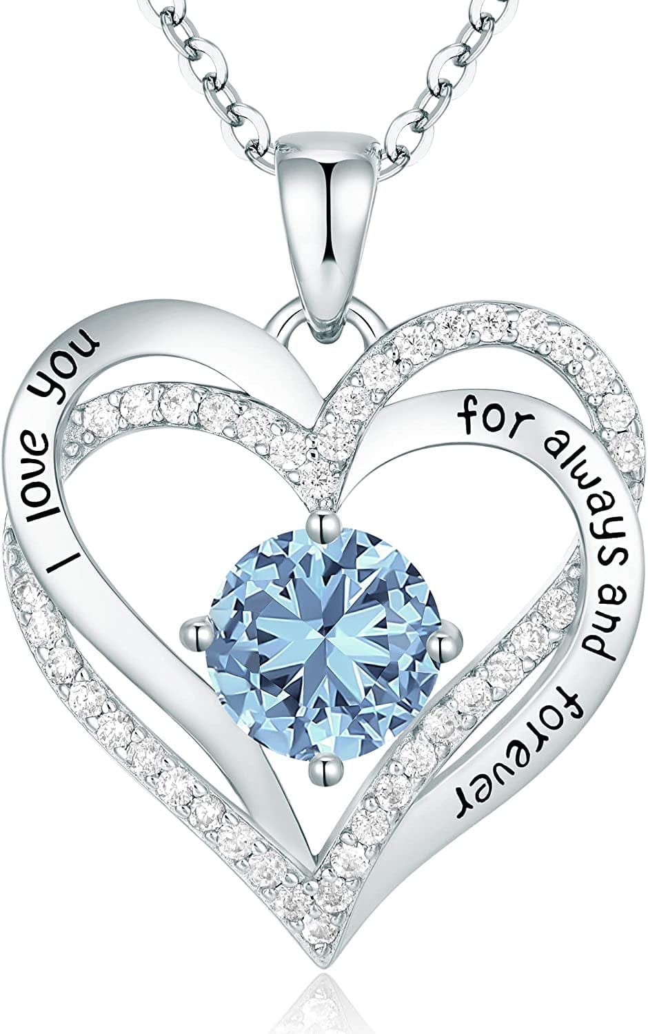 Forever Love Heart Pendant Necklaces for Women 925 Sterling Silver with Birthstone Zirconia, Christmas Birthday Anniversary Jewelry Gift for Women Wife Girls Her Sliver-03-Mar