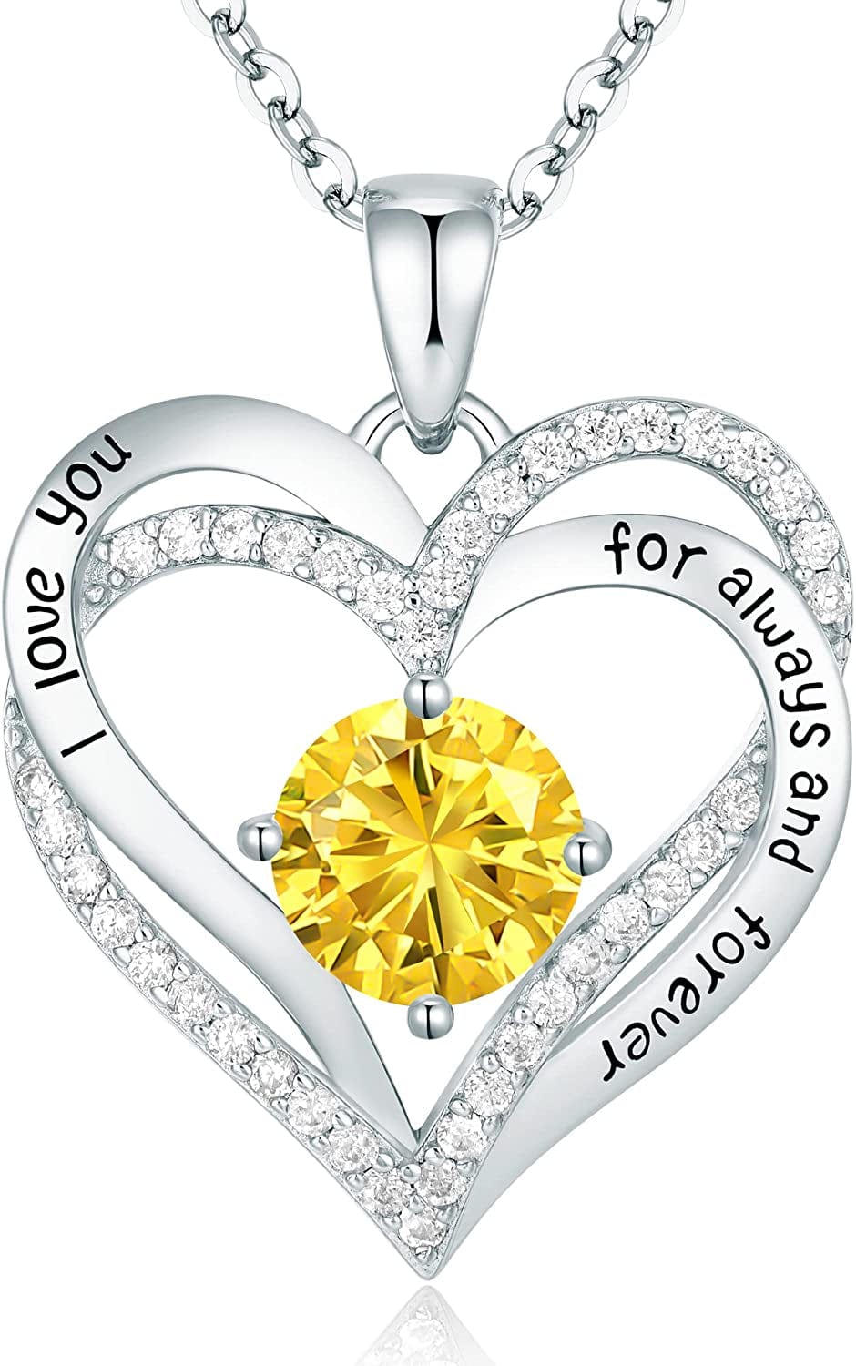 Forever Love Heart Pendant Necklaces for Women 925 Sterling Silver with Birthstone Zirconia, Christmas Birthday Anniversary Jewelry Gift for Women Wife Girls Her Sliver-11-Nov