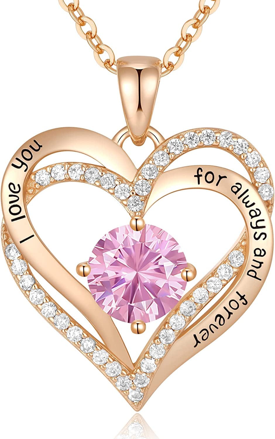Forever Love Heart Pendant Necklaces for Women 925 Sterling Silver with Birthstone Zirconia, Christmas Birthday Anniversary Jewelry Gift for Women Wife Girls Her Rose Gold-10-Oct