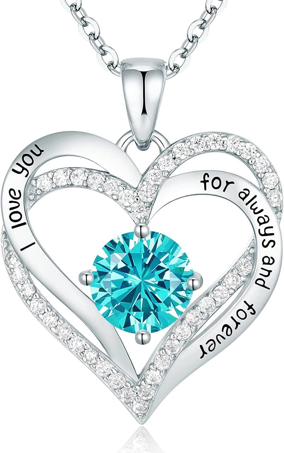 Forever Love Heart Pendant Necklaces for Women 925 Sterling Silver with Birthstone Zirconia, Christmas Birthday Anniversary Jewelry Gift for Women Wife Girls Her Sliver-12-Dece