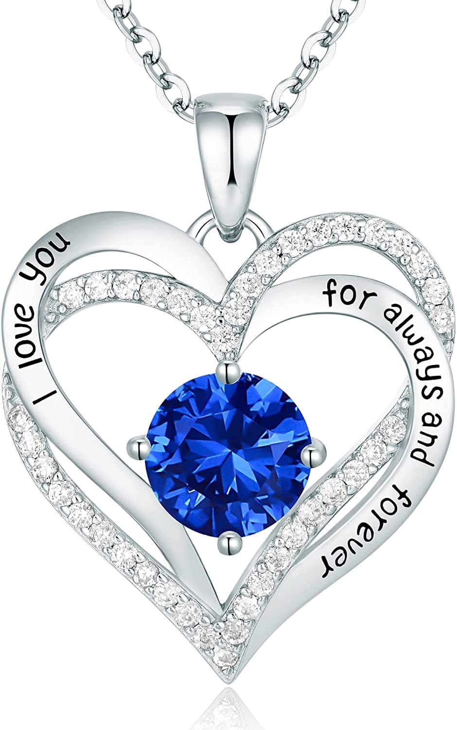 Forever Love Heart Pendant Necklaces for Women 925 Sterling Silver with Birthstone Zirconia, Christmas Birthday Anniversary Jewelry Gift for Women Wife Girls Her Sliver-09-Sept
