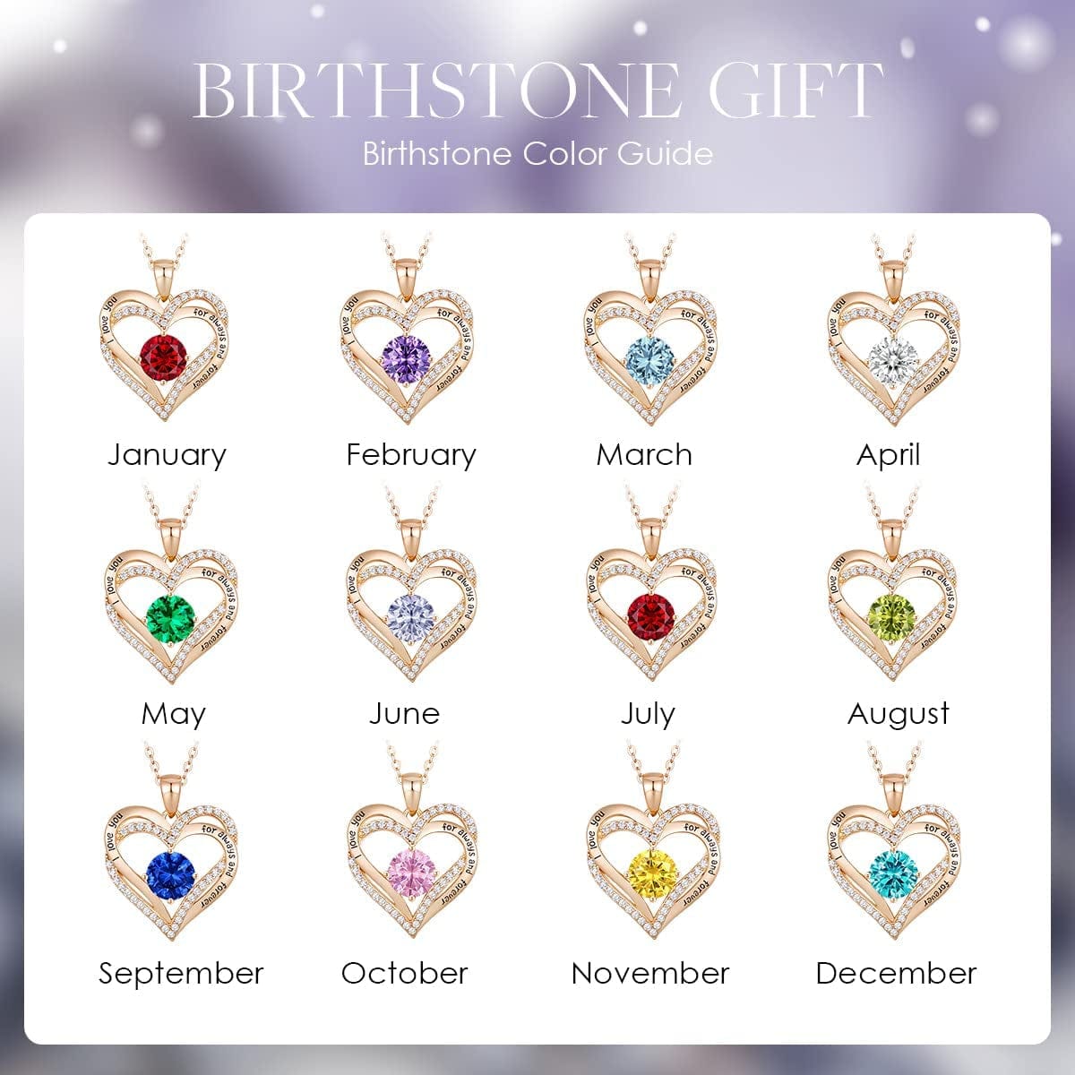 Forever Love Heart Pendant Necklaces for Women 925 Sterling Silver with Birthstone Zirconia, Christmas Birthday Anniversary Jewelry Gift for Women Wife Girls Her