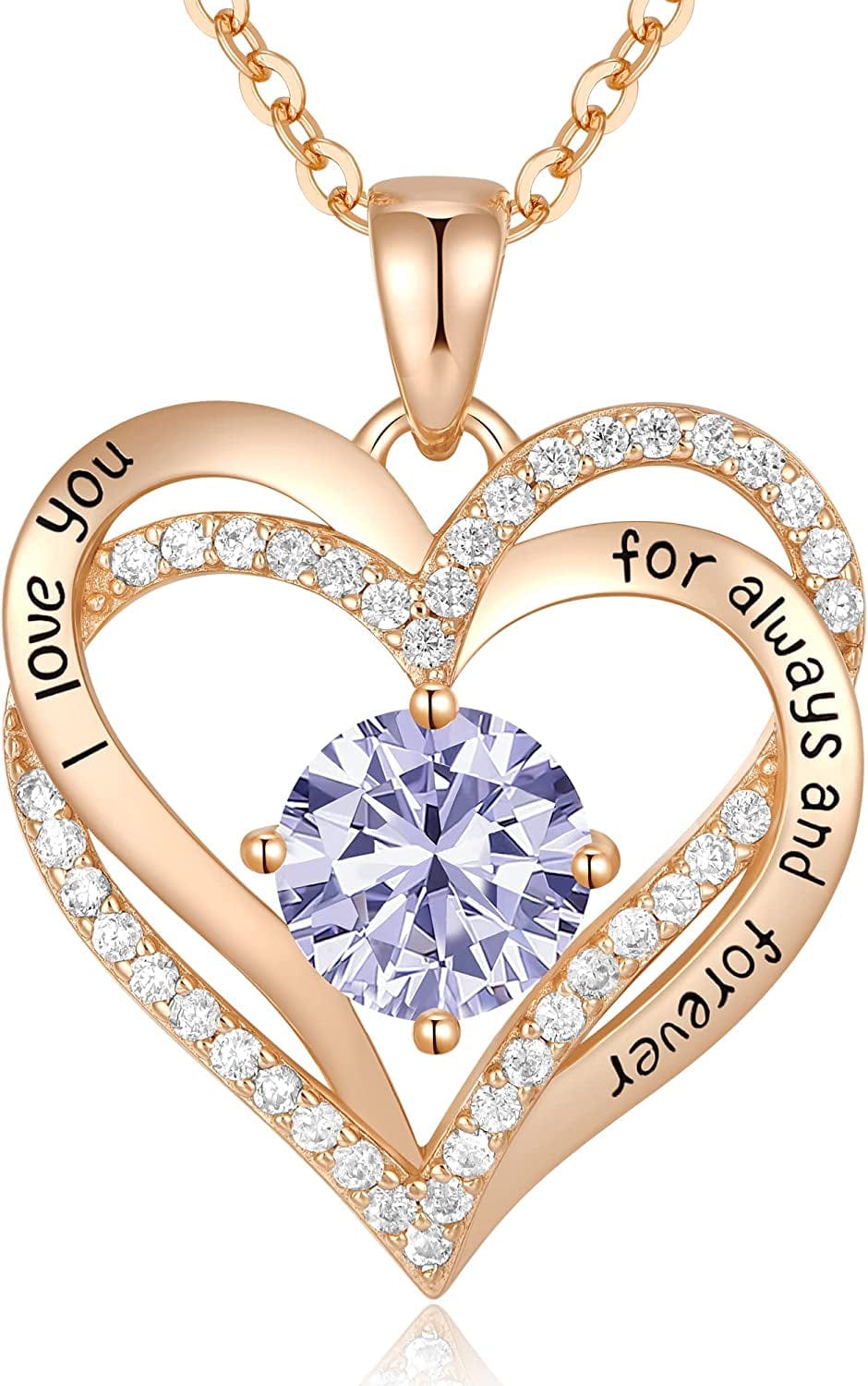 Forever Love Heart Pendant Necklaces for Women 925 Sterling Silver with Birthstone Zirconia, Christmas Birthday Anniversary Jewelry Gift for Women Wife Girls Her Rose Gold-06-Jun
