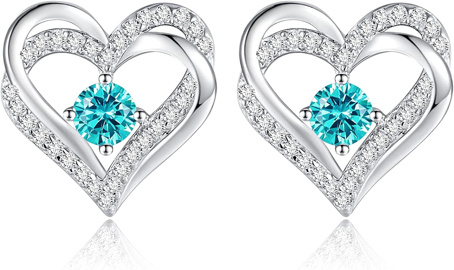 Forever Love Heart Stud Earrings 925 Sterling Silver with Birthstone Zirconia, Christmas Birthday Jewelry Gifts for Women Girls Sliver-12-Dec / Silver