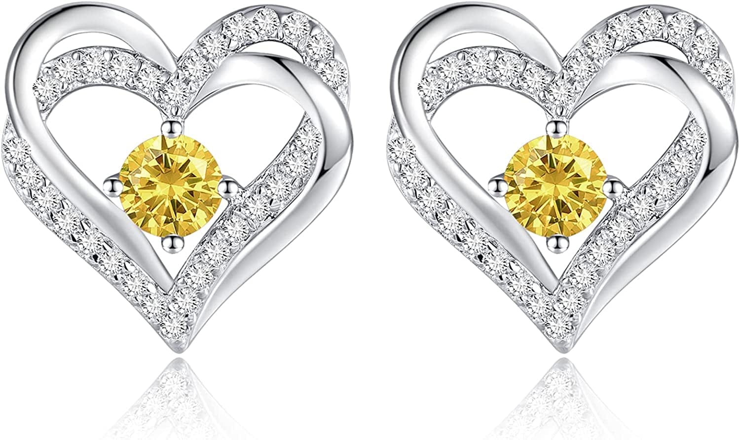 Forever Love Heart Stud Earrings 925 Sterling Silver with Birthstone Zirconia, Christmas Birthday Jewelry Gifts for Women Girls Sliver-11-Nov / Silver