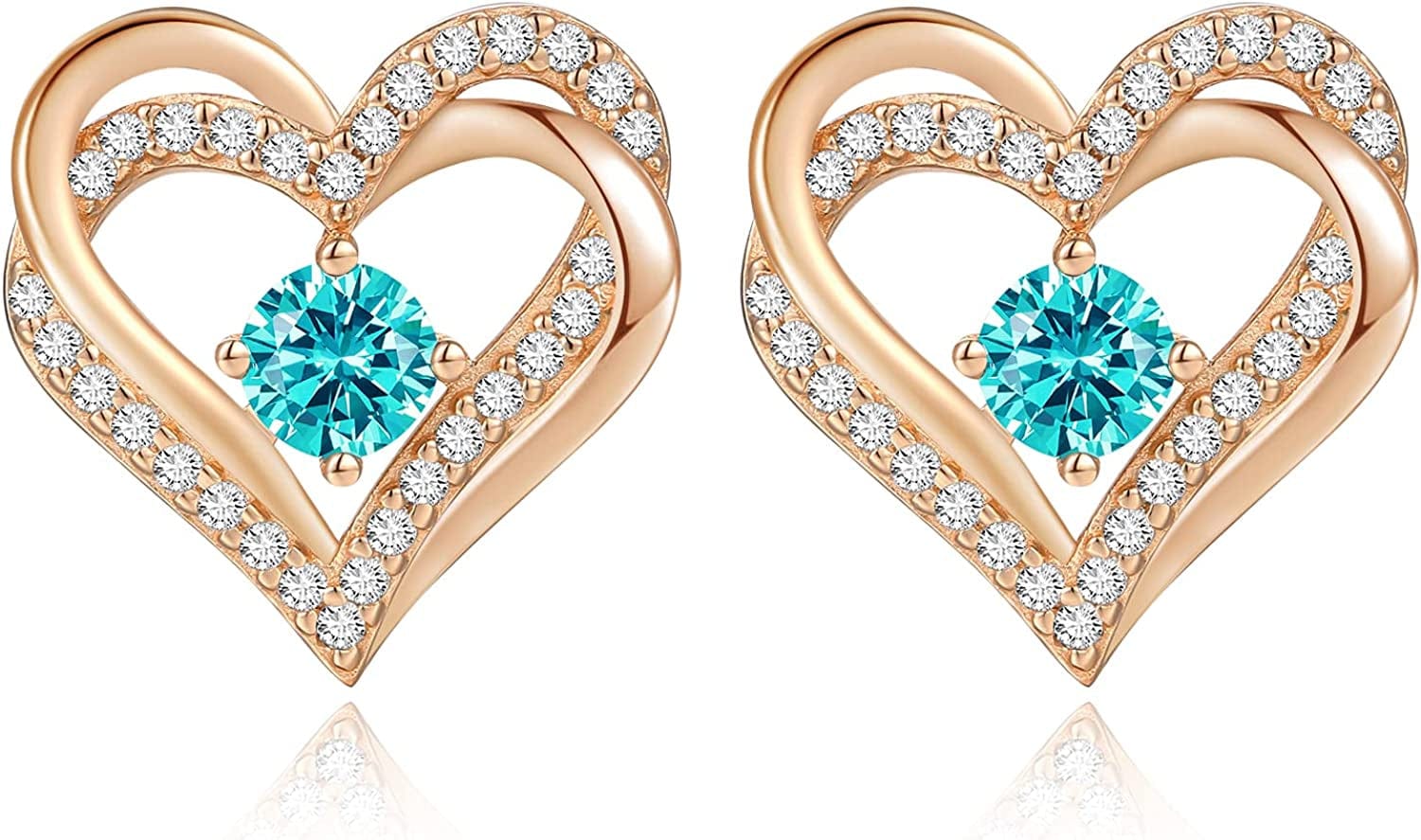 Forever Love Heart Stud Earrings 925 Sterling Silver with Birthstone Zirconia, Christmas Birthday Jewelry Gifts for Women Girls Rose Gold-12-Dec / Rose Gold