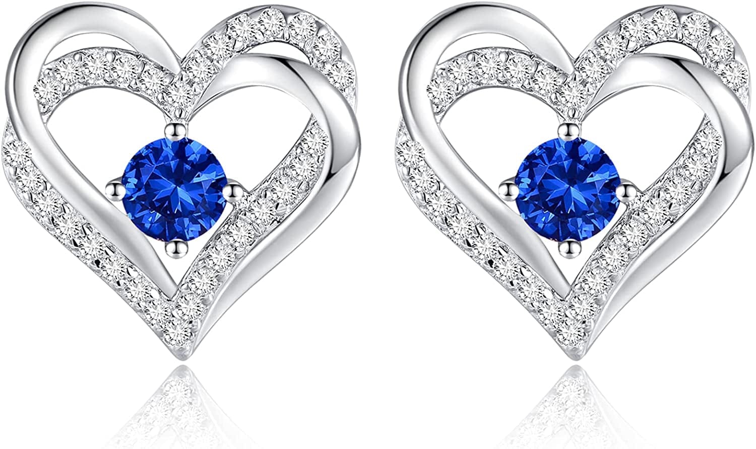 Forever Love Heart Stud Earrings 925 Sterling Silver with Birthstone Zirconia, Christmas Birthday Jewelry Gifts for Women Girls Sliver-09-Sept / Silver