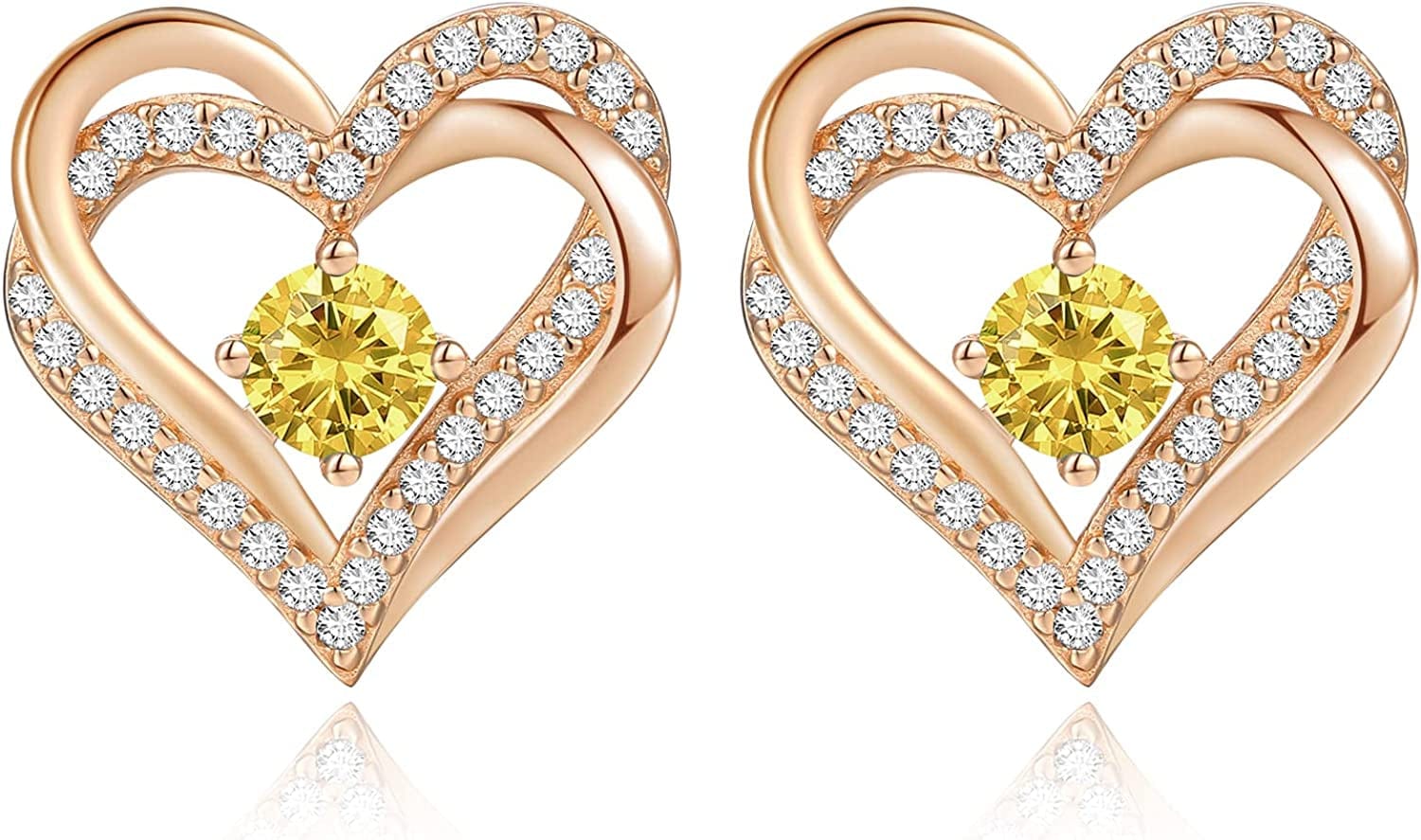 Forever Love Heart Stud Earrings 925 Sterling Silver with Birthstone Zirconia, Christmas Birthday Jewelry Gifts for Women Girls Rose Gold-11-Nov / Rose Gold