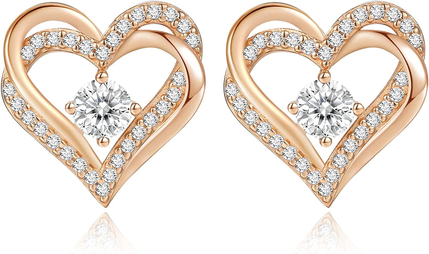 Forever Love Heart Stud Earrings 925 Sterling Silver with Birthstone Zirconia, Christmas Birthday Jewelry Gifts for Women Girls Rose Gold-04-Apr / Rose Gold