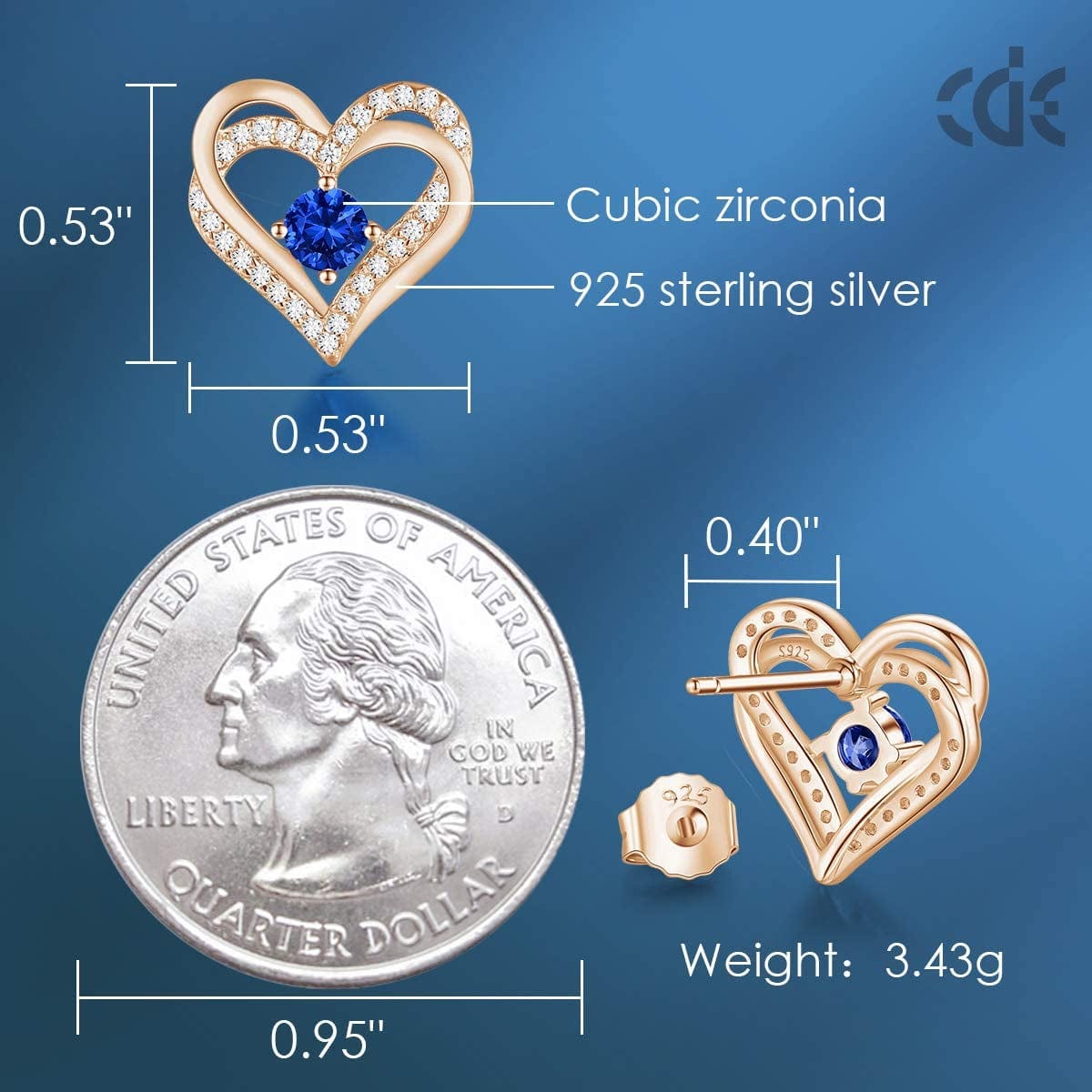 Forever Love Heart Stud Earrings 925 Sterling Silver with Birthstone Zirconia, Christmas Birthday Jewelry Gifts for Women Girls