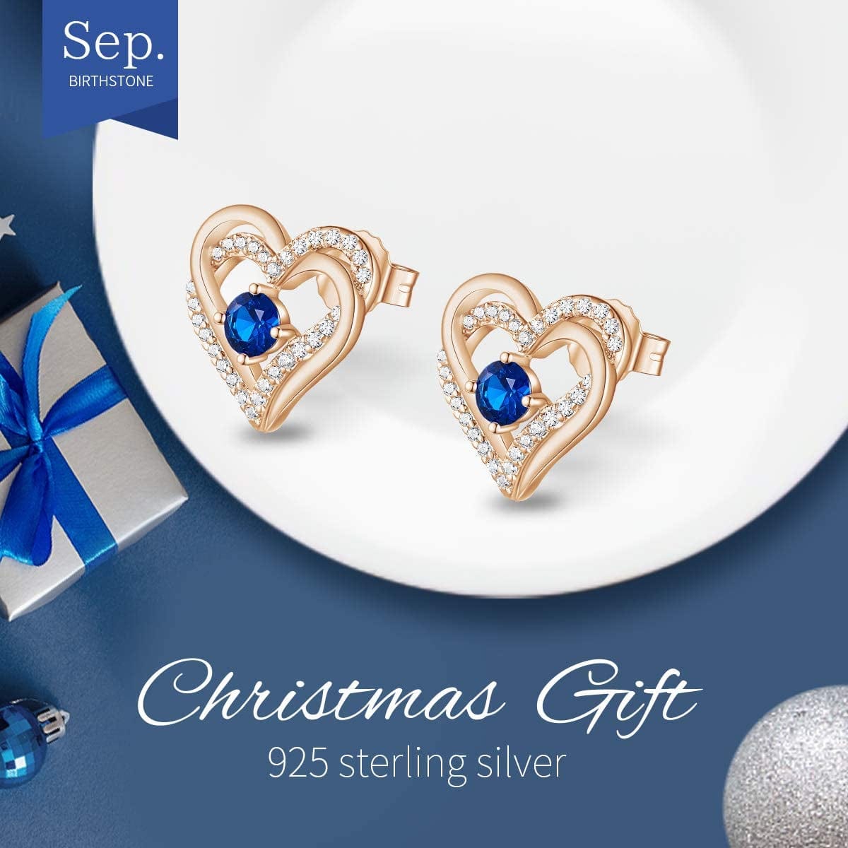 Forever Love Heart Stud Earrings 925 Sterling Silver with Birthstone Zirconia, Christmas Birthday Jewelry Gifts for Women Girls