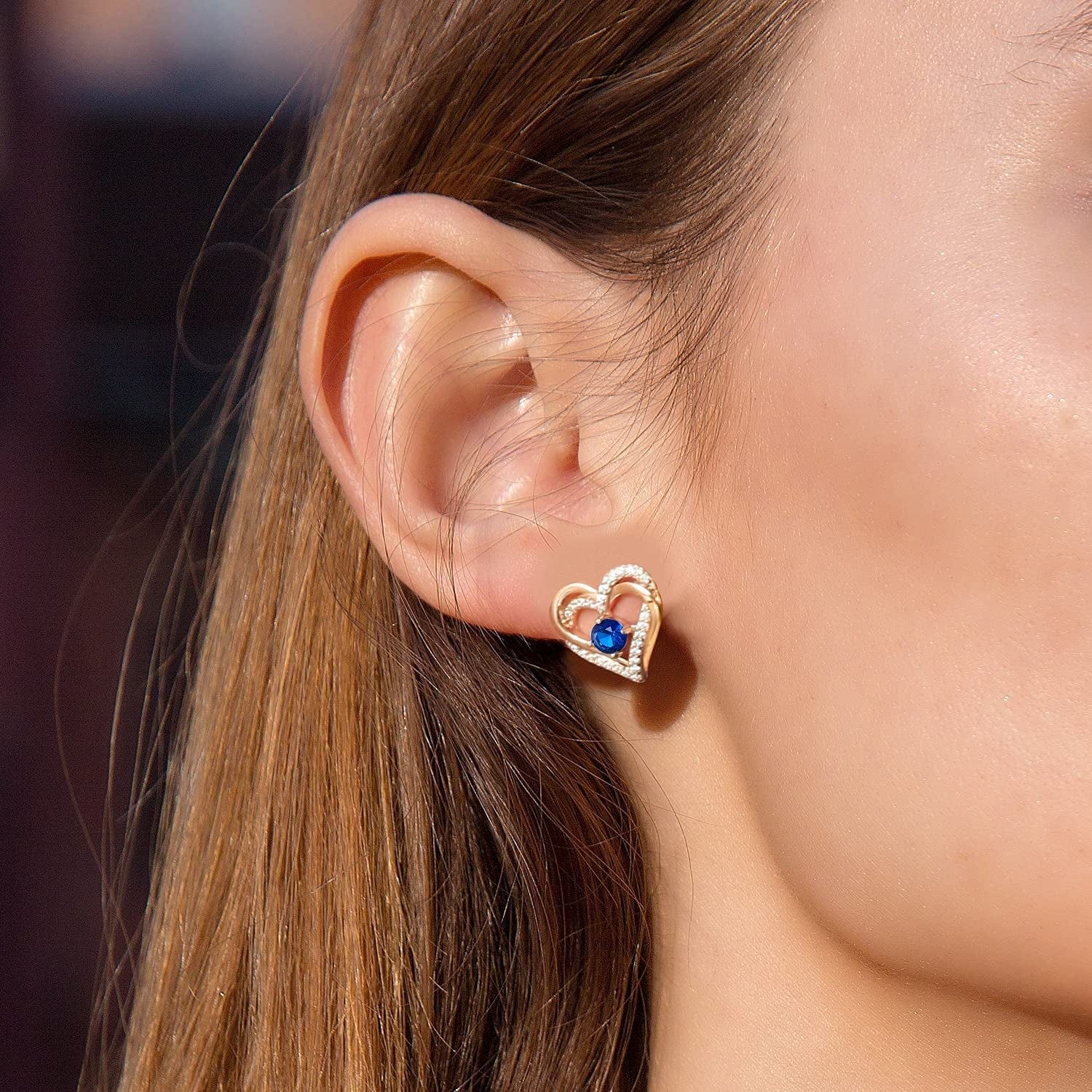 Forever Love Heart Stud Earrings 925 Sterling Silver with Birthstone Zirconia, Christmas Birthday Jewelry Gifts for Women Girls