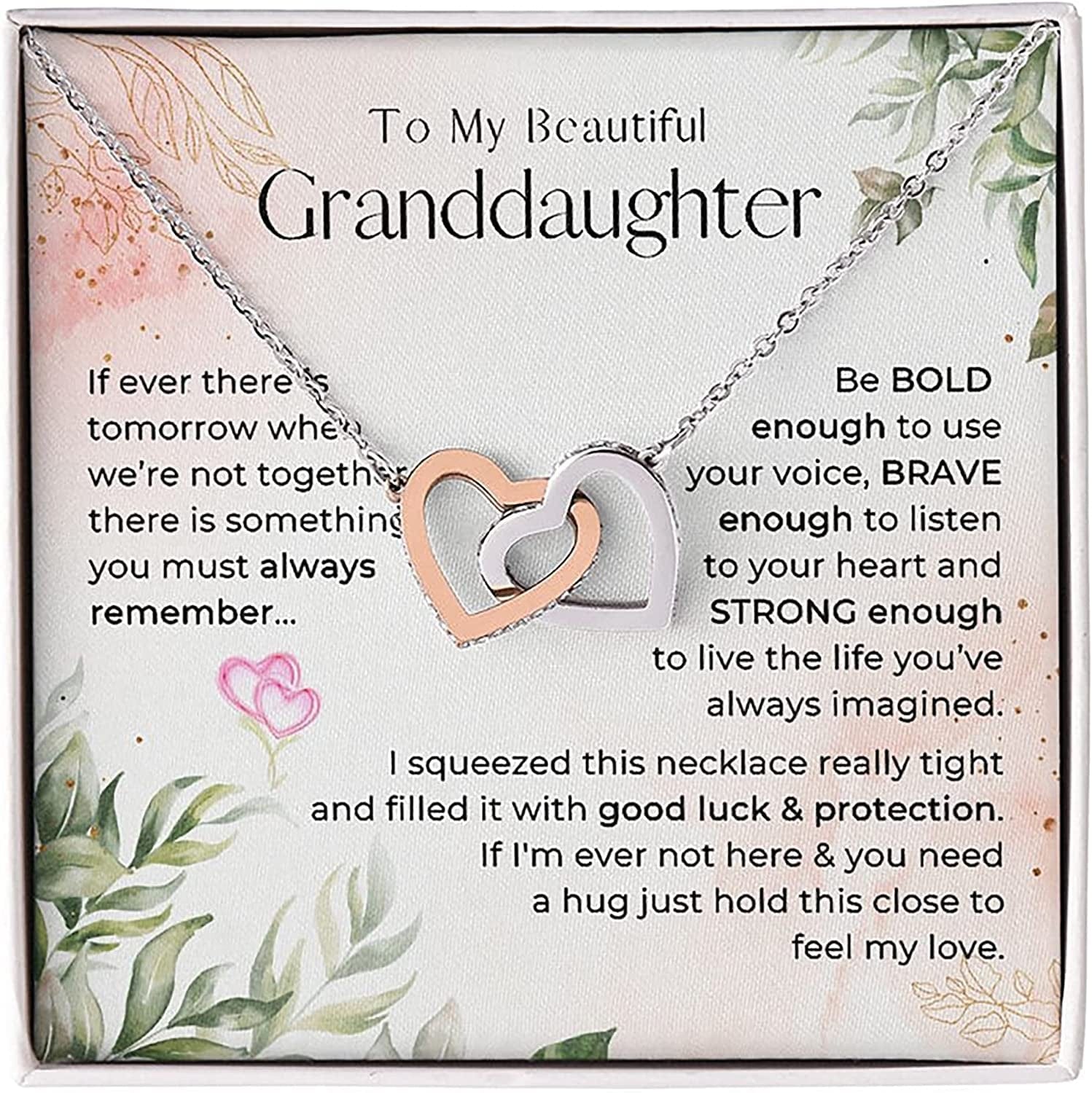 Forever Loved Granddaughter Gifts from Grandma Grandpa Interlocking Hearts Necklace - Granddaughter Necklace Card Message Gifts for Granddaughter with Inspirational Quotes! Interlocking Hearts Standard Box