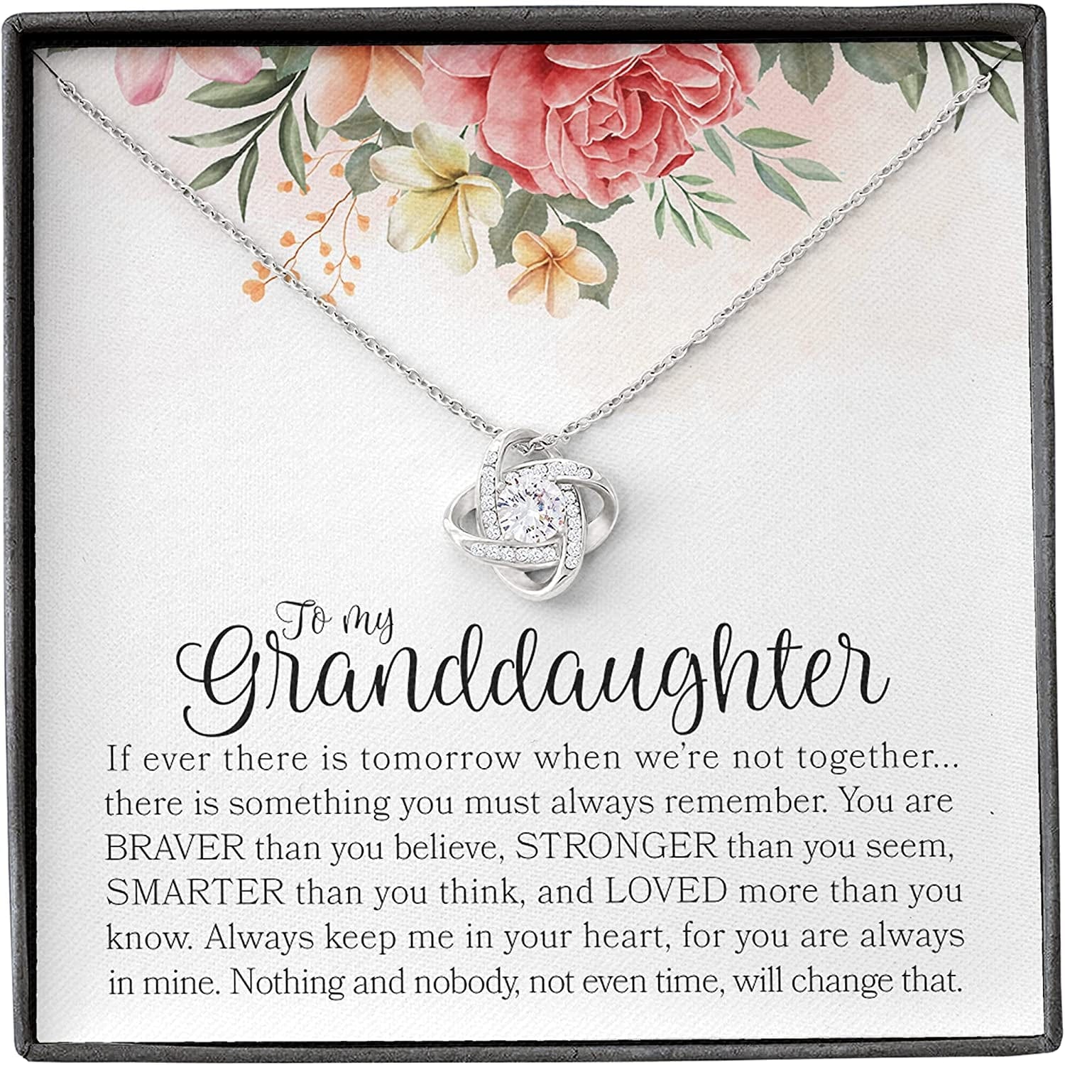Forever Loved Granddaughter Gifts from Grandma Grandpa Interlocking Hearts Necklace - Granddaughter Necklace Card Message Gifts for Granddaughter with Inspirational Quotes! Love Knot Necklace