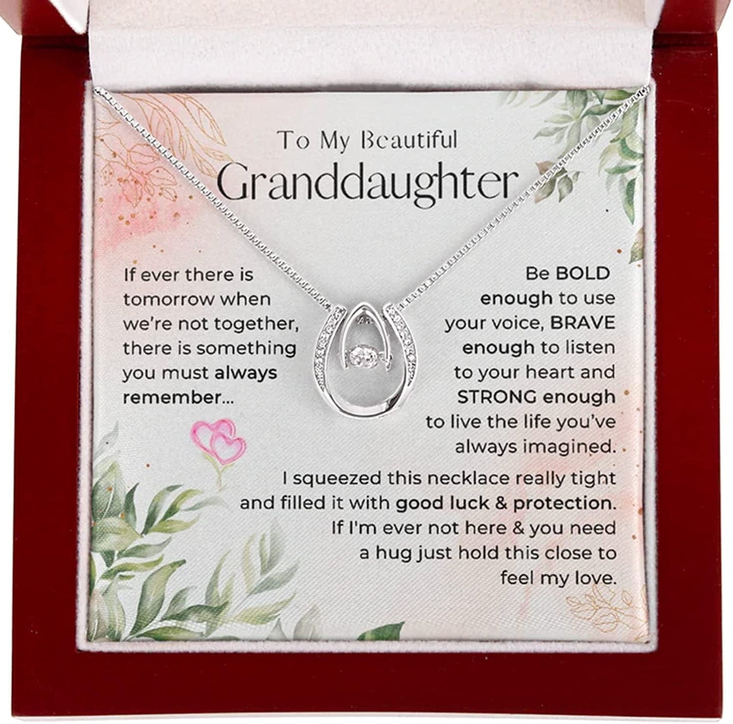 Forever Loved Granddaughter Gifts from Grandma Grandpa Interlocking Hearts Necklace - Granddaughter Necklace Card Message Gifts for Granddaughter with Inspirational Quotes! Mahogany Style Luxury Box