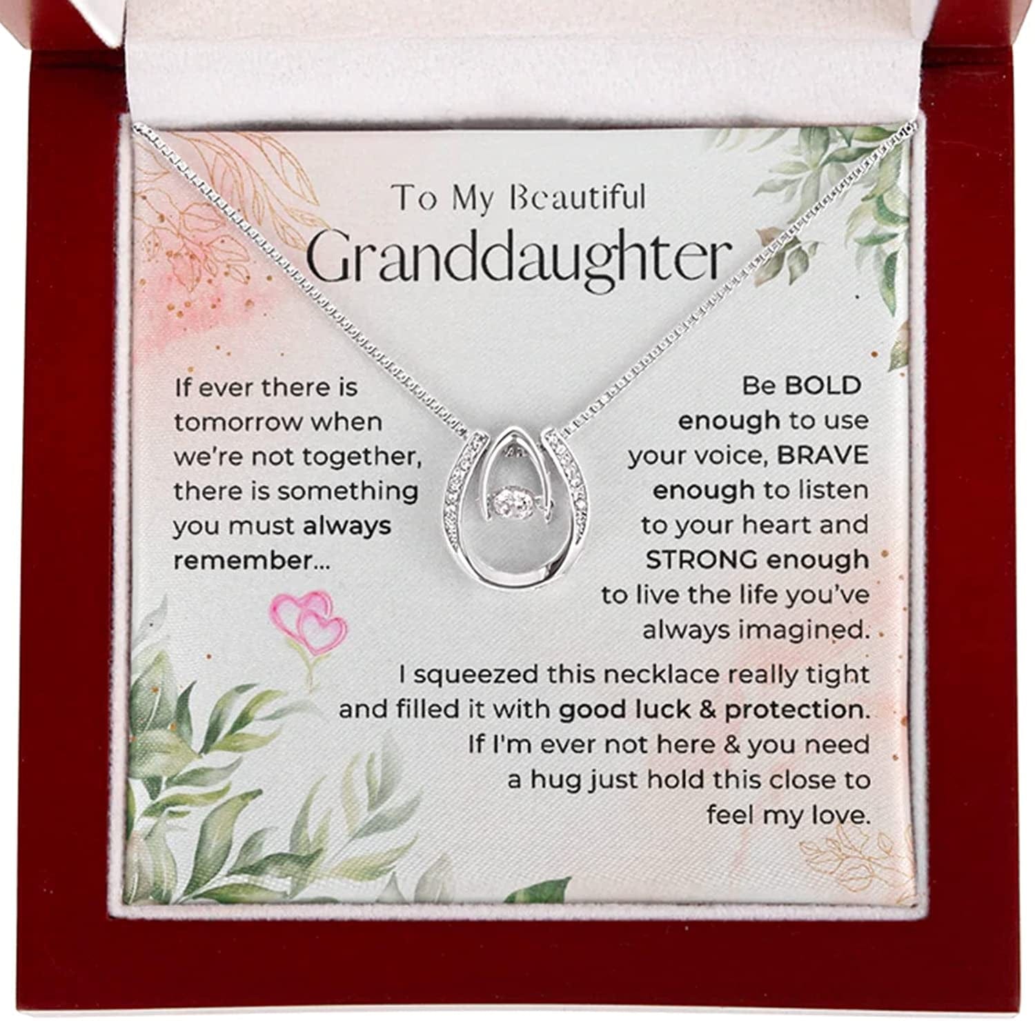 Forever Loved Granddaughter Gifts from Grandma Grandpa Interlocking Hearts Necklace - Granddaughter Necklace Card Message Gifts for Granddaughter with Inspirational Quotes! Mahogany Style Luxury Box