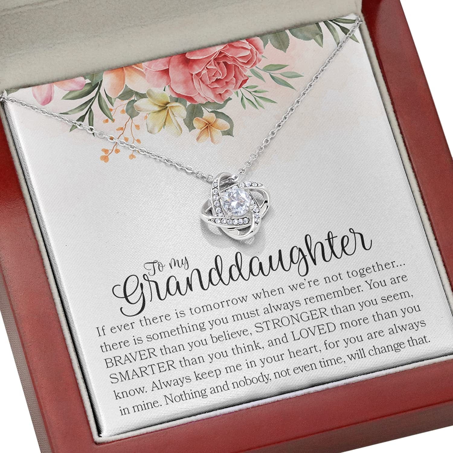 Forever Loved Granddaughter Gifts from Grandma Grandpa Interlocking Hearts Necklace - Granddaughter Necklace Card Message Gifts for Granddaughter with Inspirational Quotes! Love Knot Necklace Luxury Box