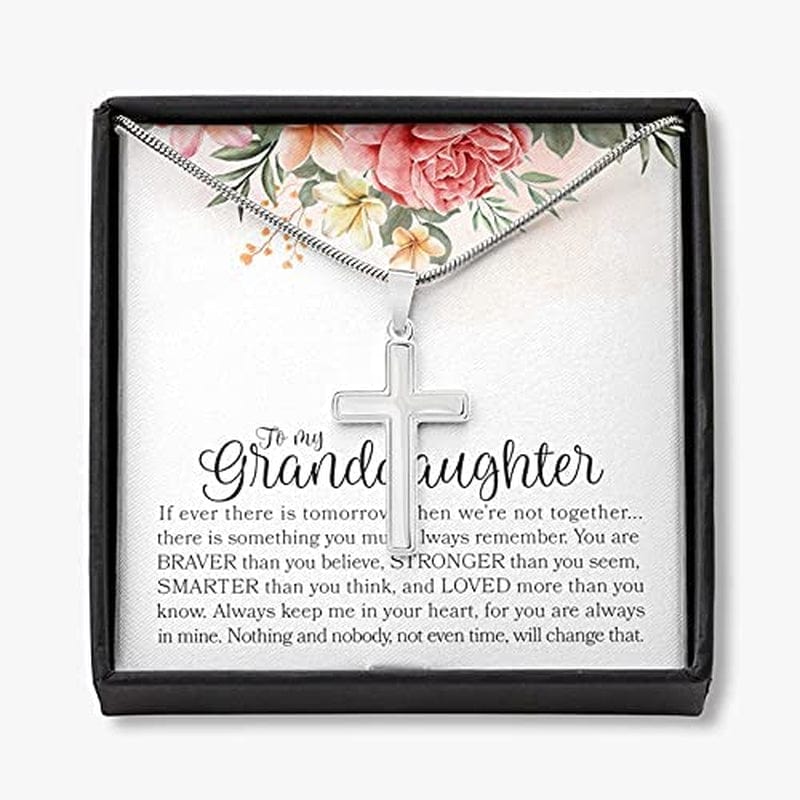 Forever Loved Granddaughter Gifts from Grandma Grandpa Interlocking Hearts Necklace - Granddaughter Necklace Card Message Gifts for Granddaughter with Inspirational Quotes! Cross Necklace