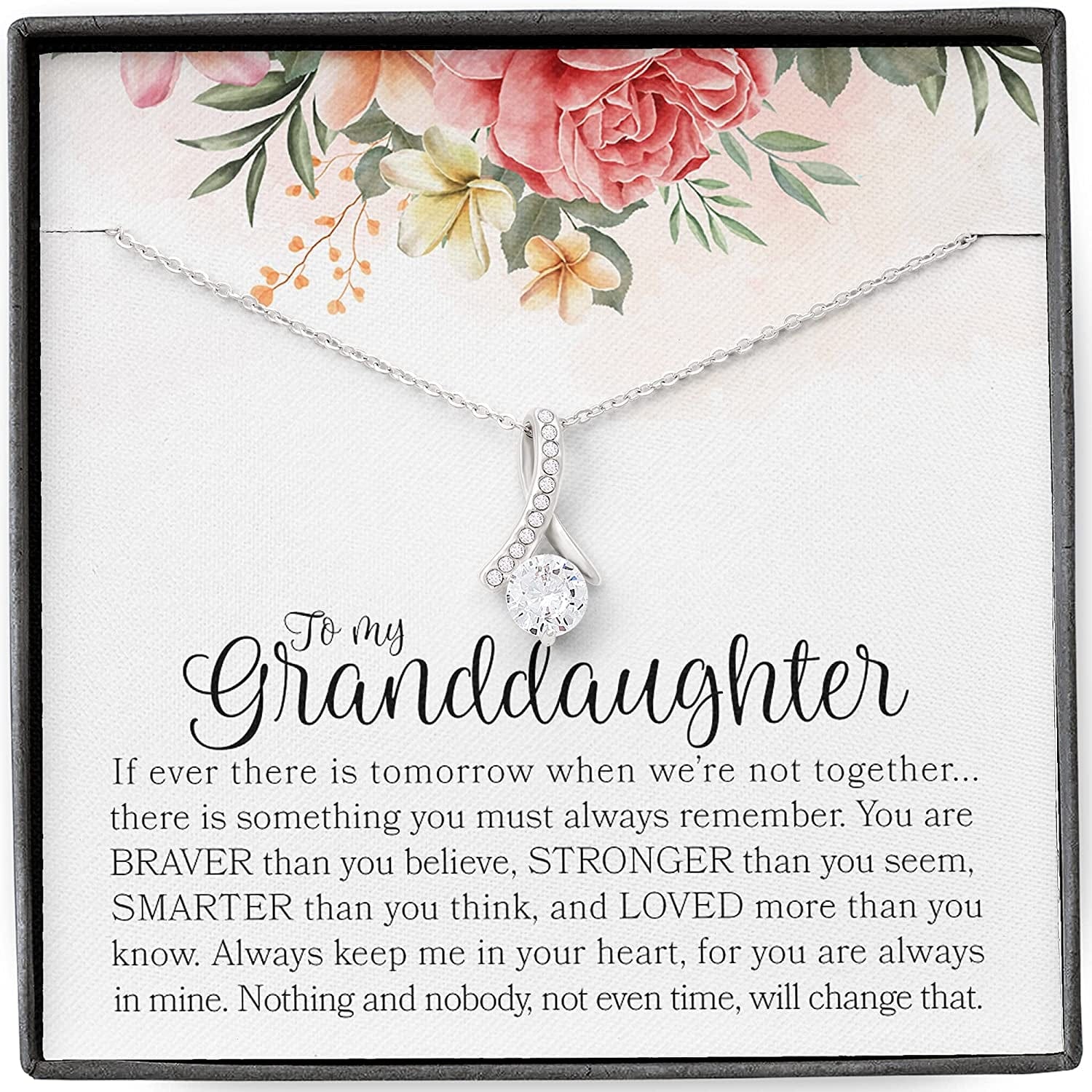 Forever Loved Granddaughter Gifts from Grandma Grandpa Interlocking Hearts Necklace - Granddaughter Necklace Card Message Gifts for Granddaughter with Inspirational Quotes! Alluring Beauty Necklace