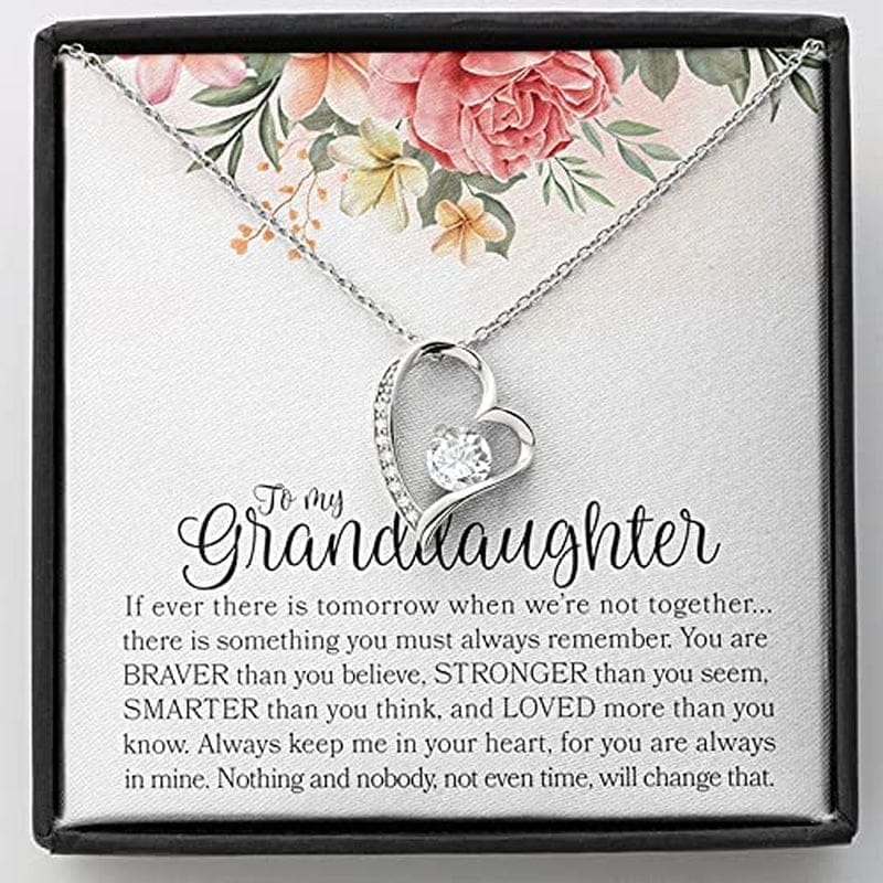 Forever Loved Granddaughter Gifts from Grandma Grandpa Interlocking Hearts Necklace - Granddaughter Necklace Card Message Gifts for Granddaughter with Inspirational Quotes! Forever Love Necklace