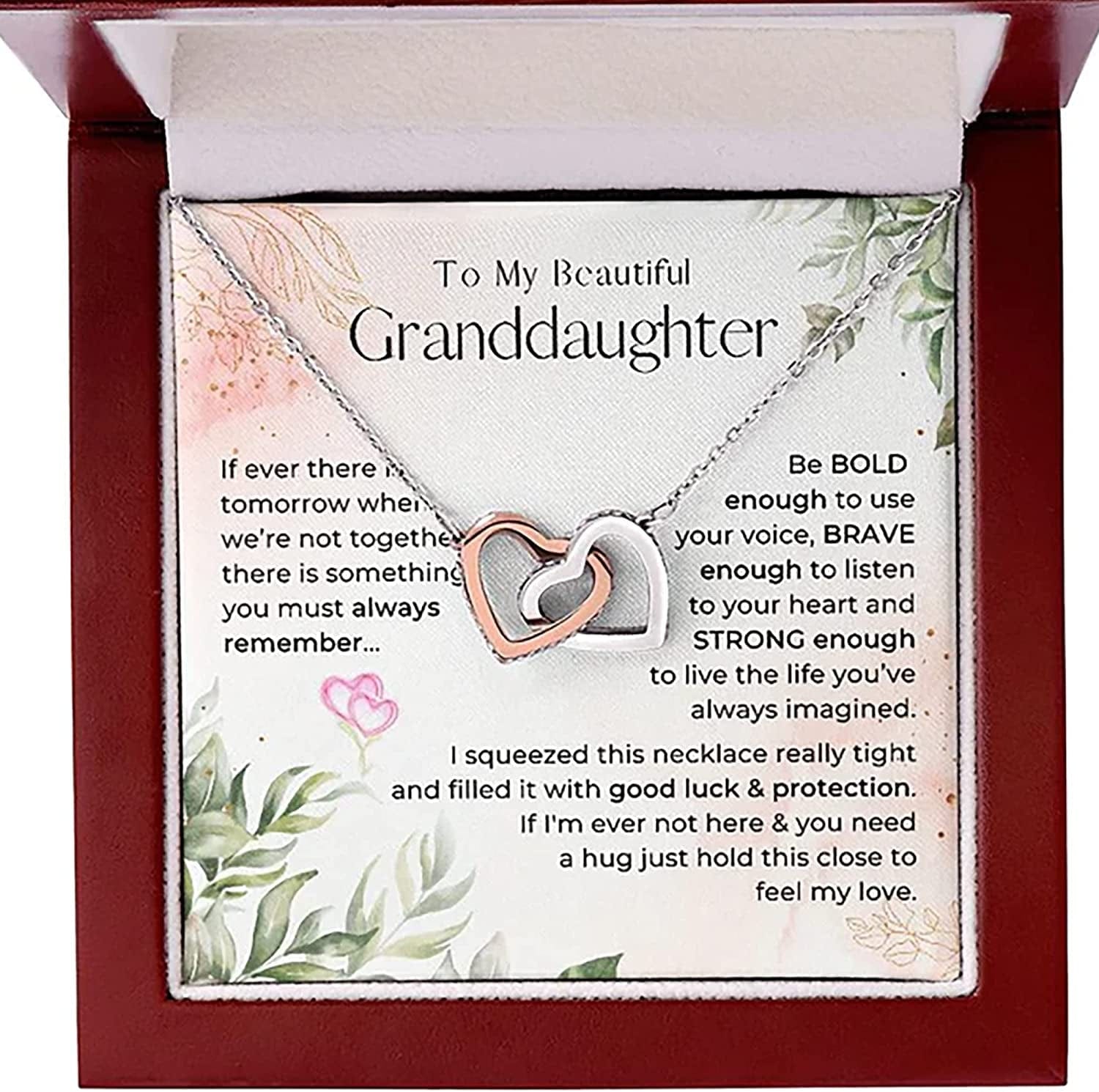 Forever Loved Granddaughter Gifts from Grandma Grandpa Interlocking Hearts Necklace - Granddaughter Necklace Card Message Gifts for Granddaughter with Inspirational Quotes! Interlocking Hearts Luxury Box