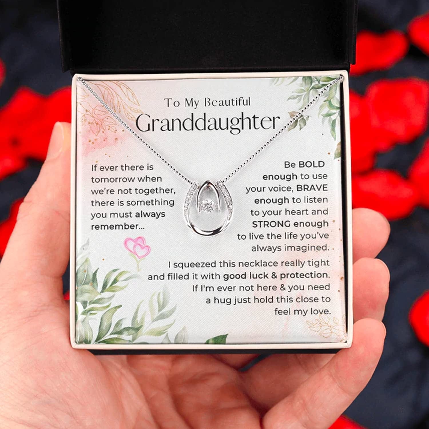 Forever Loved Granddaughter Gifts from Grandma Grandpa Interlocking Hearts Necklace - Granddaughter Necklace Card Message Gifts for Granddaughter with Inspirational Quotes!