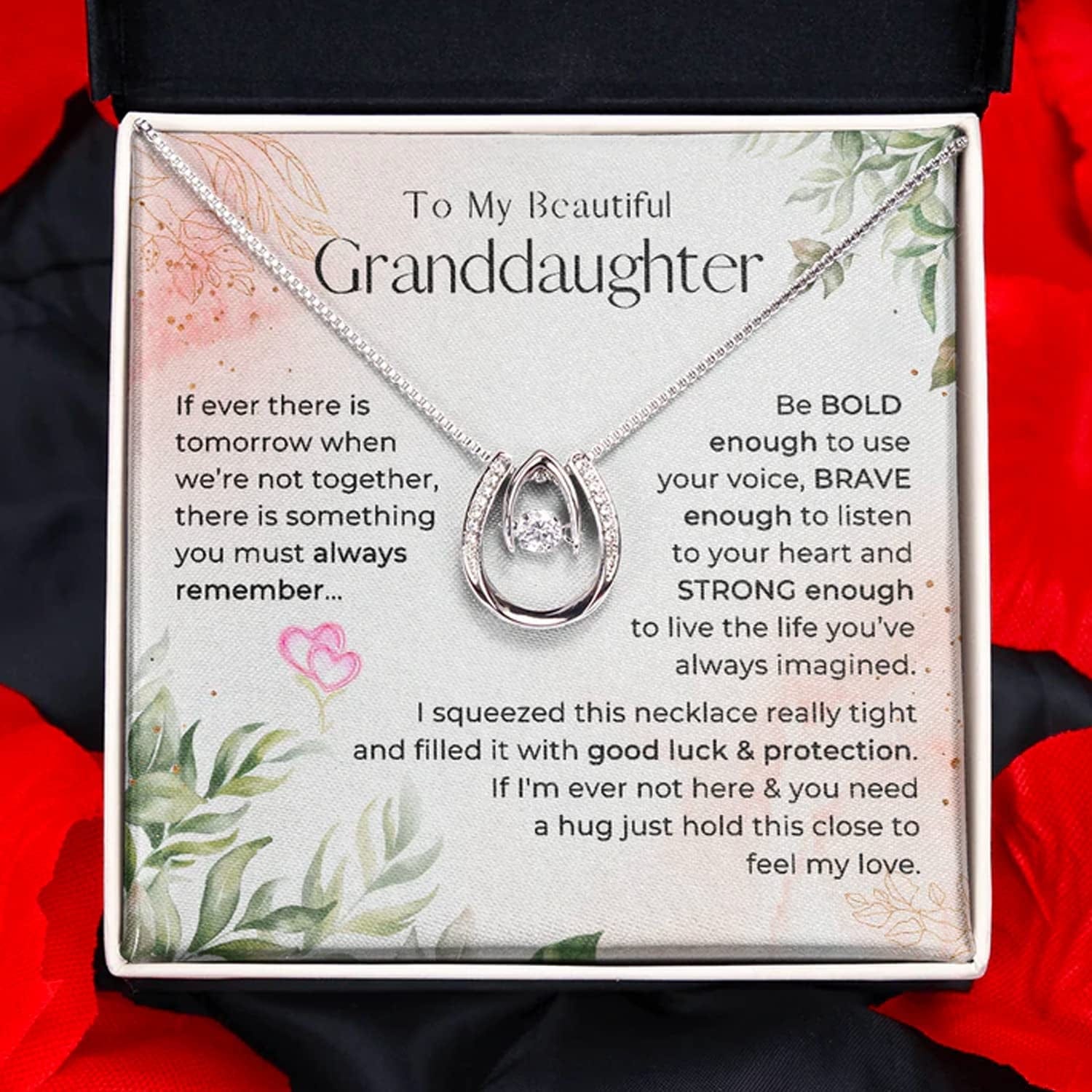 Forever Loved Granddaughter Gifts from Grandma Grandpa Interlocking Hearts Necklace - Granddaughter Necklace Card Message Gifts for Granddaughter with Inspirational Quotes!