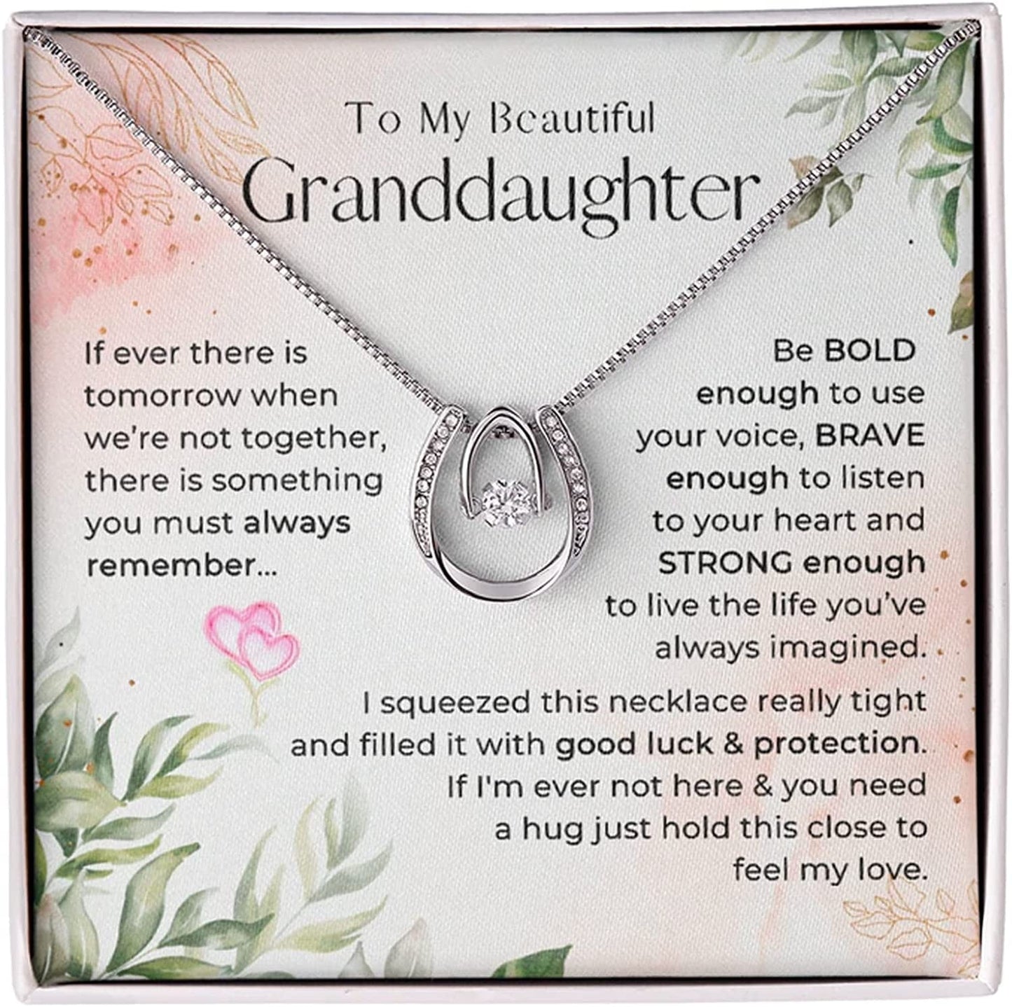Forever Loved Granddaughter Gifts from Grandma Grandpa Interlocking Hearts Necklace - Granddaughter Necklace Card Message Gifts for Granddaughter with Inspirational Quotes! Standard Box