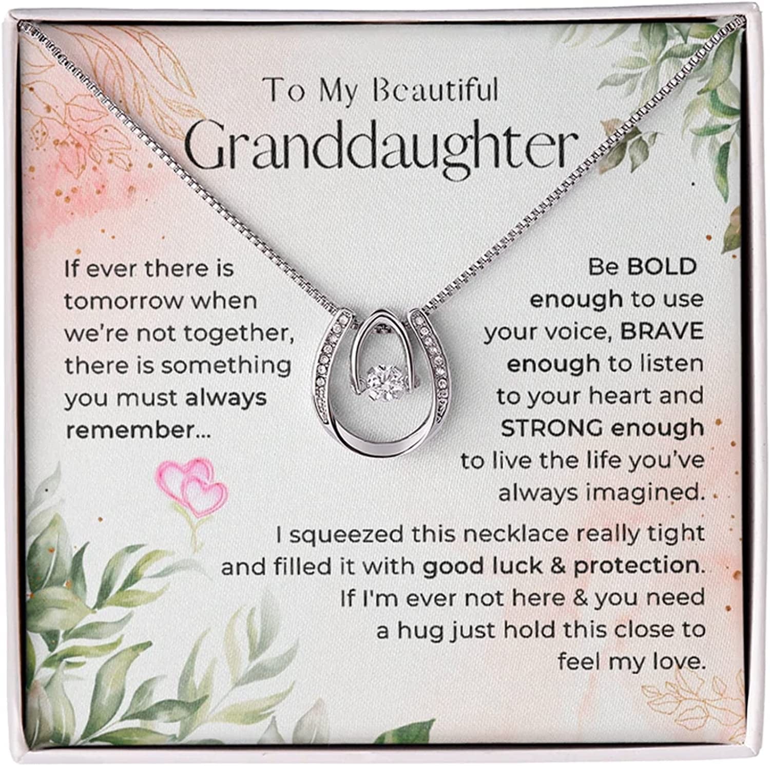 Forever Loved Granddaughter Gifts from Grandma Grandpa Interlocking Hearts Necklace - Granddaughter Necklace Card Message Gifts for Granddaughter with Inspirational Quotes! Standard Box