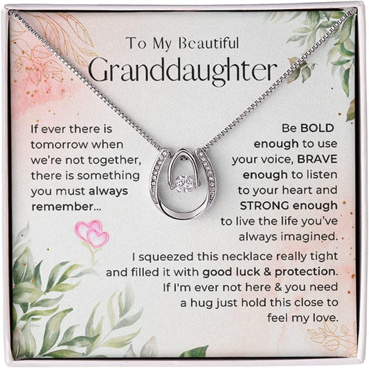 Forever Loved Granddaughter Gifts from Grandma Grandpa Interlocking Hearts Necklace - Granddaughter Necklace Card Message Gifts for Granddaughter with Inspirational Quotes! Standard Box