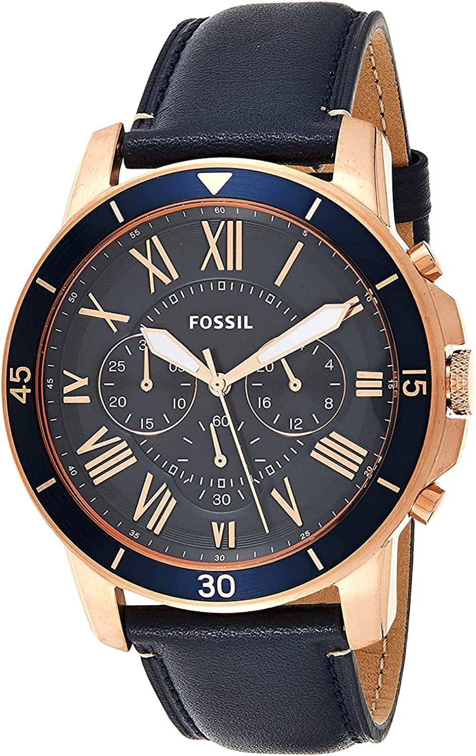 Fossil Men'S Grant Sport Stainless Steel and Leather Chronograph Quartz Watch rose gold