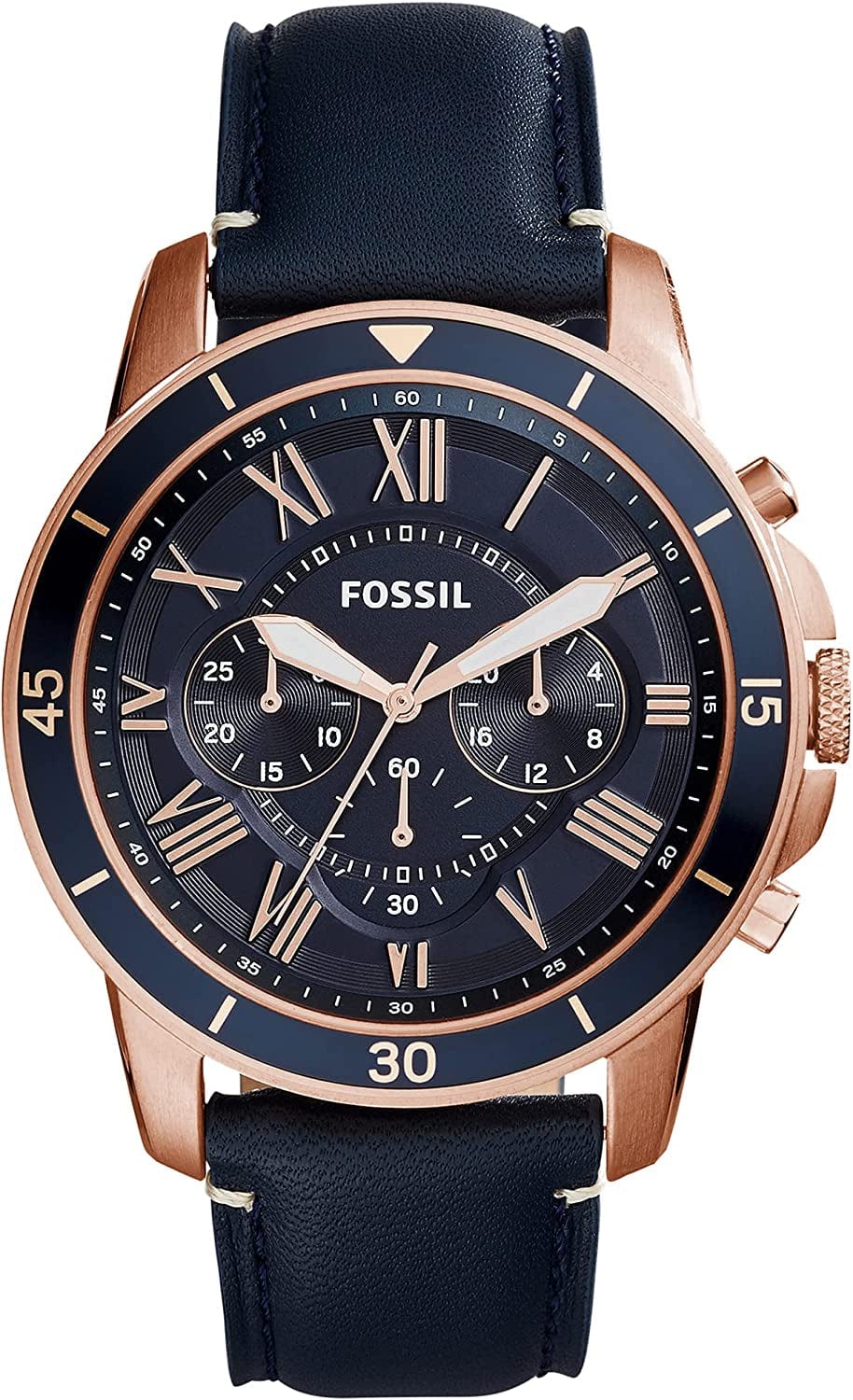 Fossil Men'S Grant Sport Stainless Steel and Leather Chronograph Quartz Watch rose gold