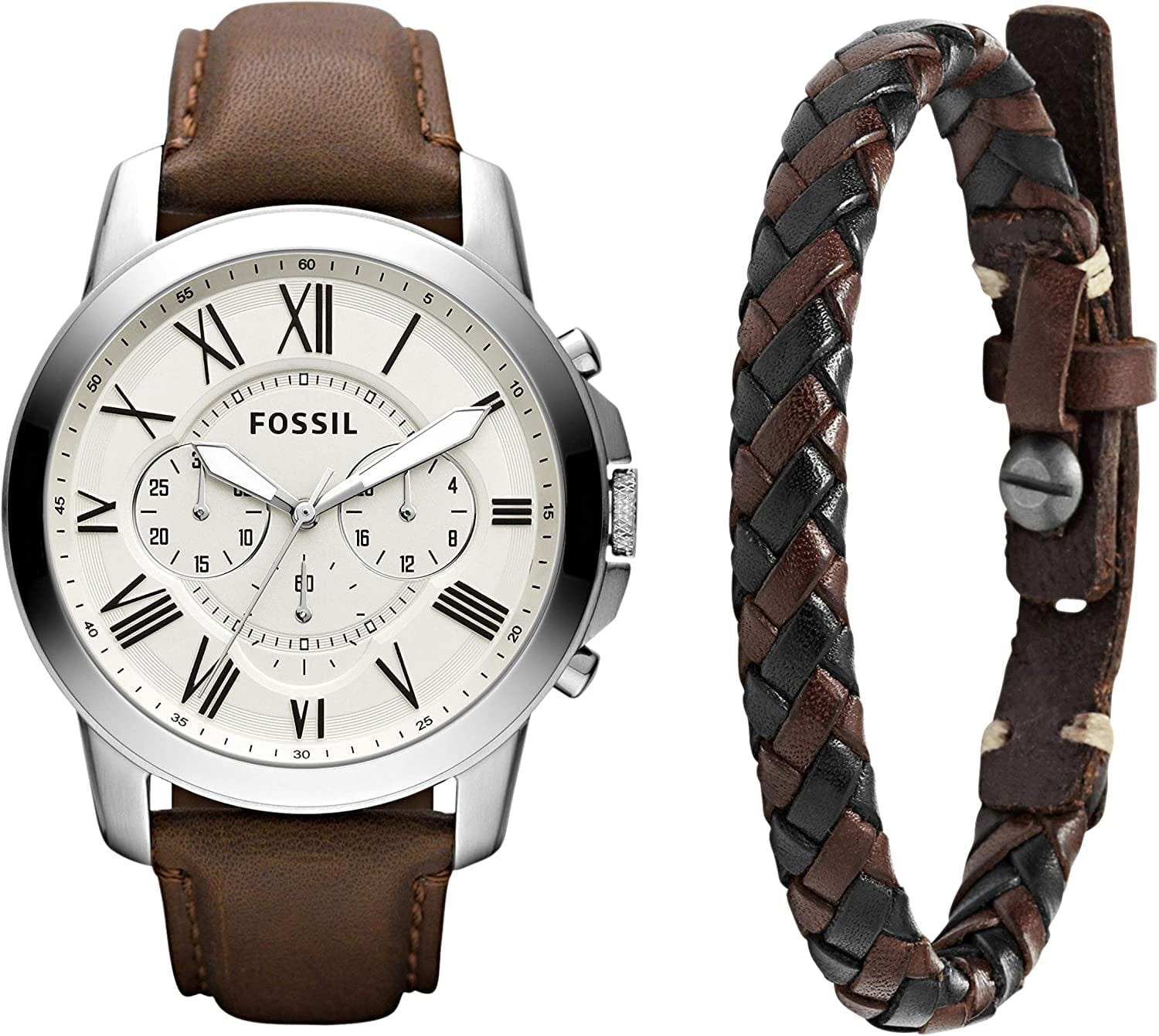 Fossil Men'S Grant Stainless Steel Quartz Chronograph Watch Brown/Watch+Bracelet