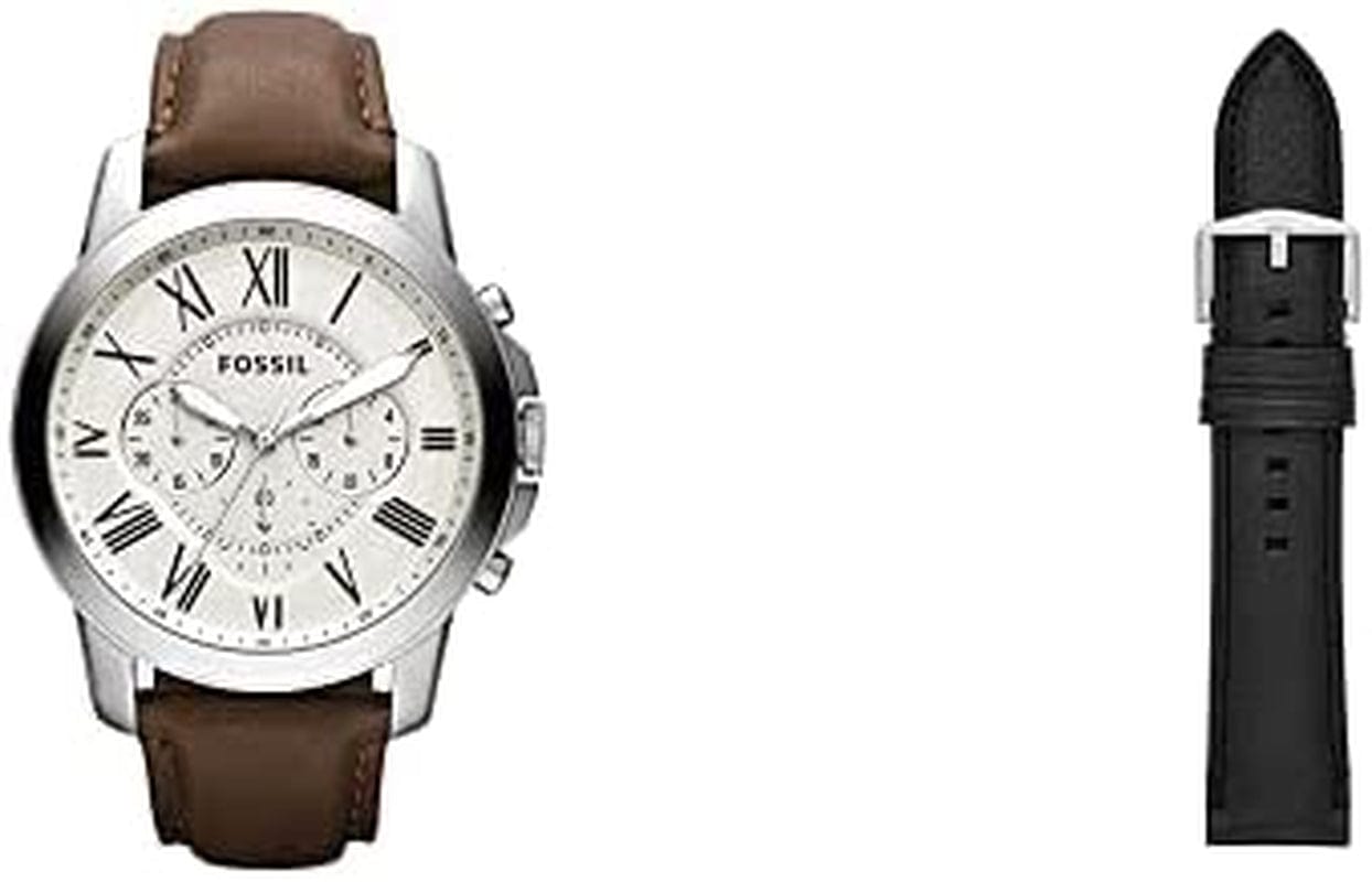 Fossil Men'S Grant Stainless Steel Quartz Chronograph Watch Brown + Black Leather