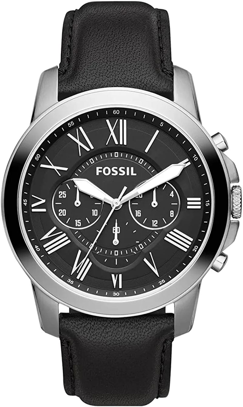 Fossil Men'S Grant Stainless Steel Quartz Chronograph Watch Silver, Black