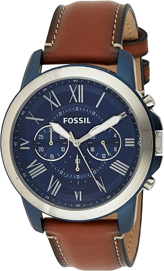 Fossil Men'S Grant Stainless Steel Quartz Chronograph Watch Silver/Blue IP
