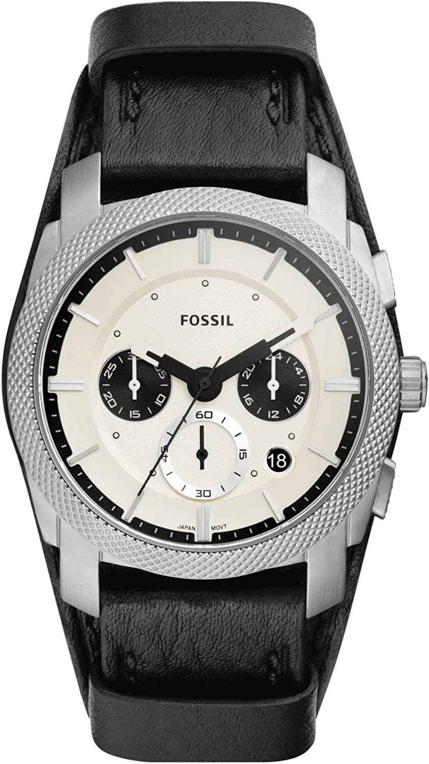 Fossil Men'S Machine Stainless Steel Case Quartz Chronograph Watch Silver/Black Cuff