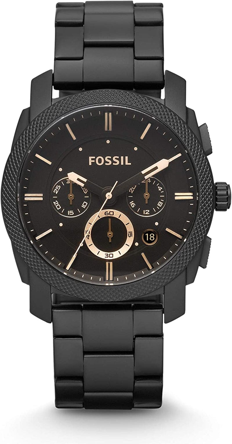 Fossil Men'S Machine Stainless Steel Case Quartz Chronograph Watch Black, Black Dial