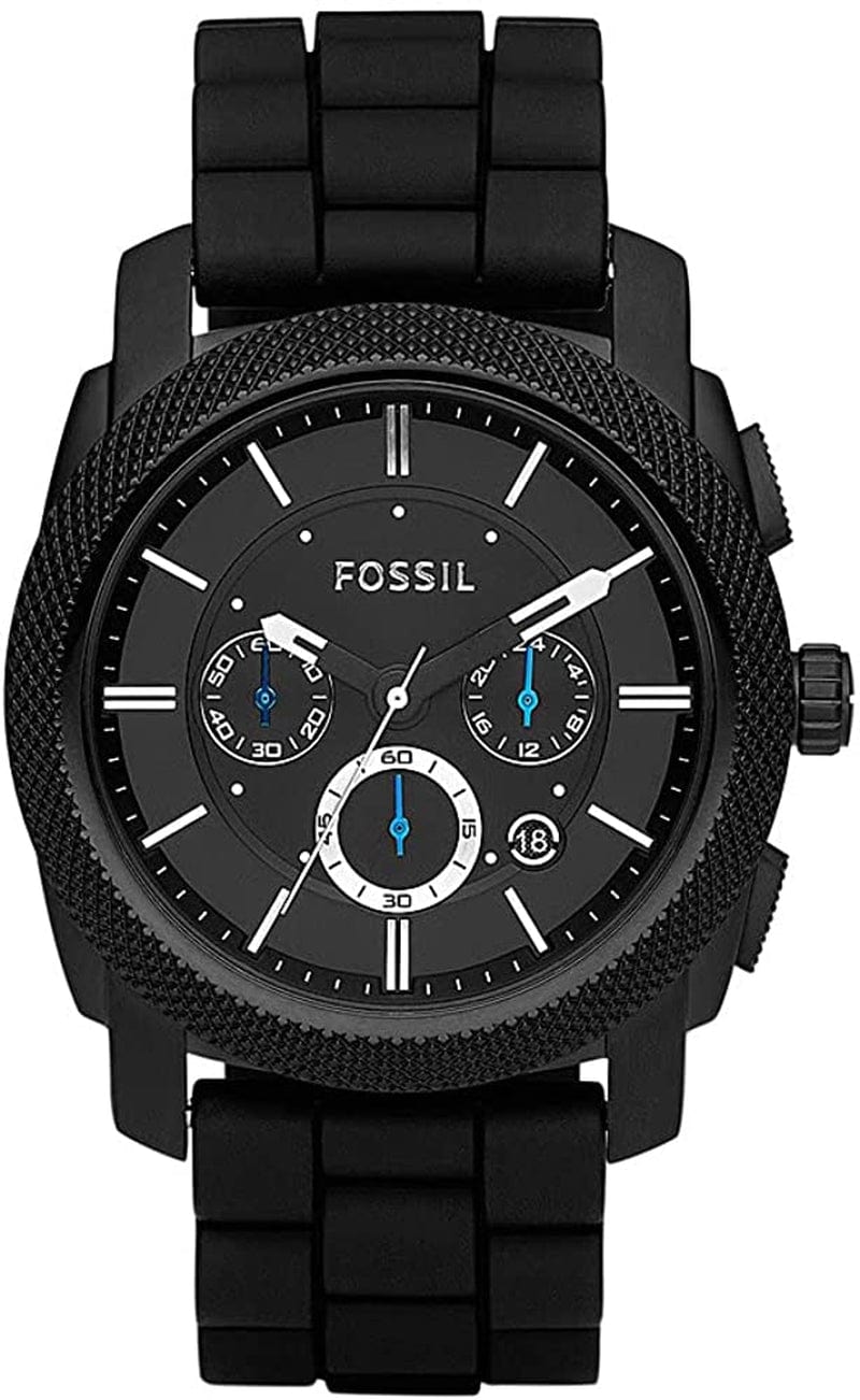 Fossil Men'S Machine Stainless Steel Case Quartz Chronograph Watch Black Silicone