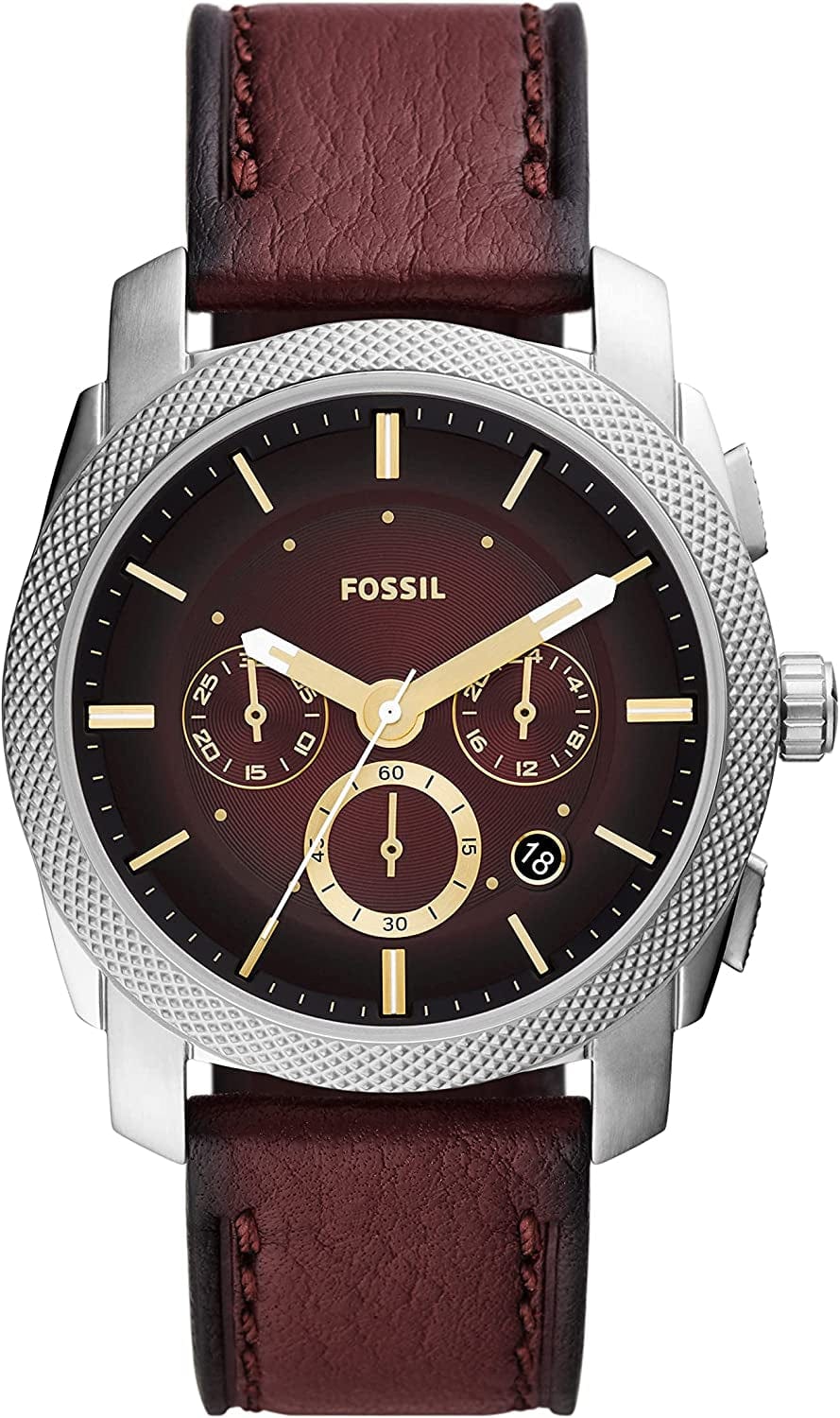 Fossil Men'S Machine Stainless Steel Case Quartz Chronograph Watch Silver/Burgundy