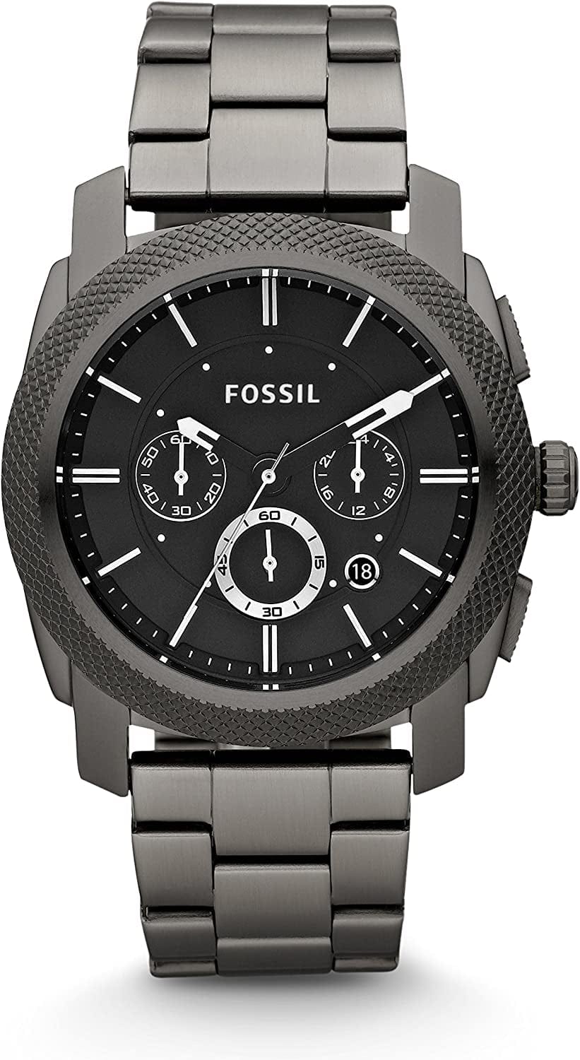 Fossil Men'S Machine Stainless Steel Case Quartz Chronograph Watch Smoke, Black Dial Chrono