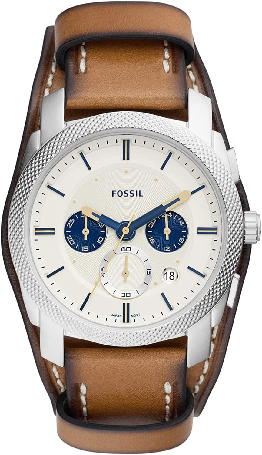 Fossil Men'S Machine Stainless Steel Case Quartz Chronograph Watch Silver/Tan Cuff