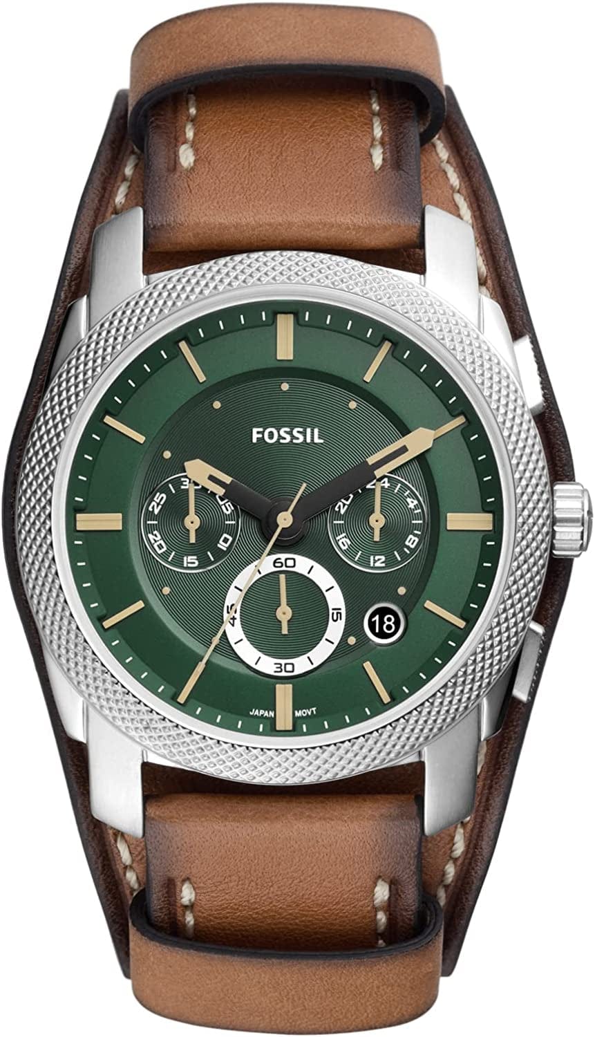 Fossil Men'S Machine Stainless Steel Case Quartz Chronograph Watch Silver/Brown/Green Cuff