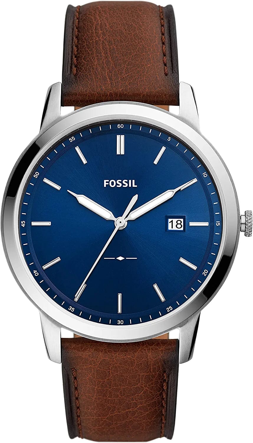 Fossil Men'S Minimalist Stainless Steel Slim Casual Watch Silver/Blue, Brown Solar