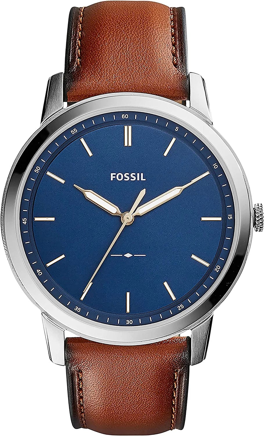 Fossil Men'S Minimalist Stainless Steel Slim Casual Watch Silver/Blue, Brown