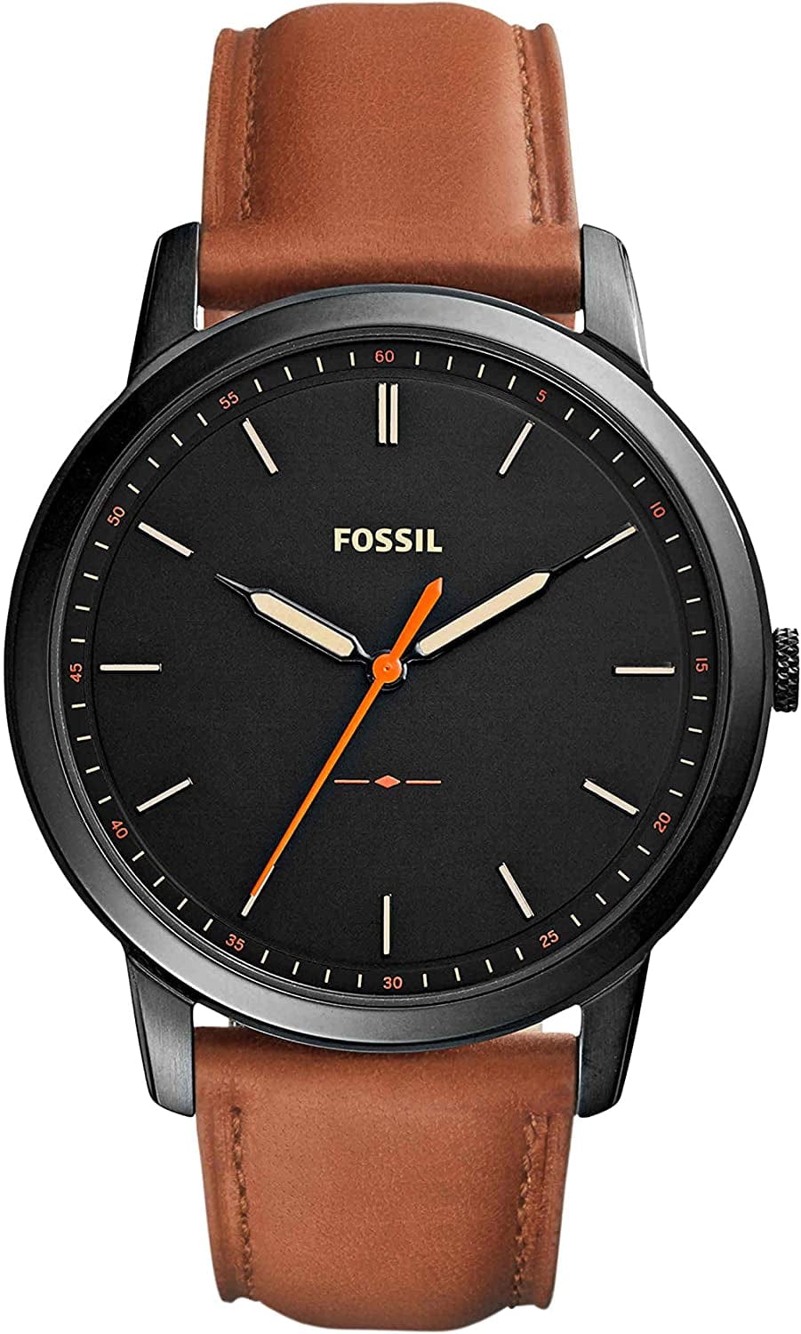 Fossil Men'S Minimalist Stainless Steel Slim Casual Watch Black, Cognac
