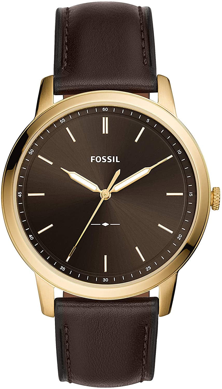 Fossil Men'S Minimalist Stainless Steel Slim Casual Watch Gold, Dark Brown