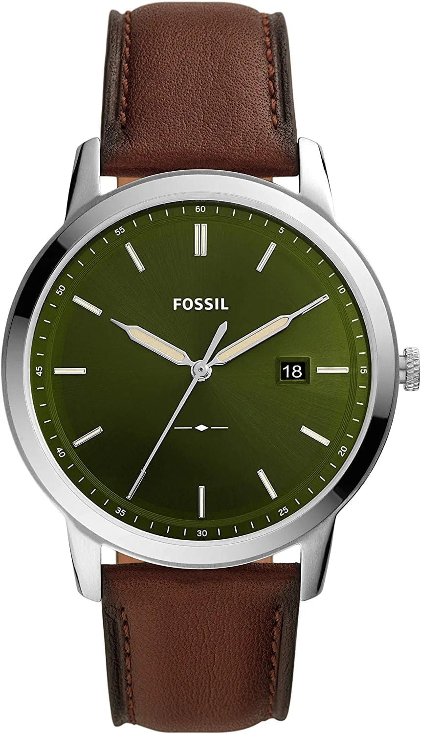 Fossil Men'S Minimalist Stainless Steel Slim Casual Watch Silver, Olive Solar