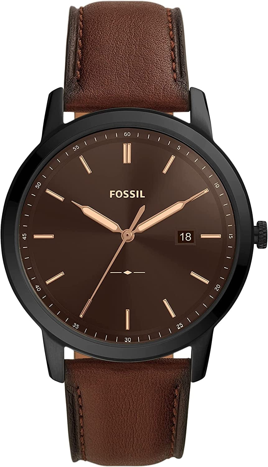 Fossil Men'S Minimalist Stainless Steel Slim Casual Watch Black/Brown Solar